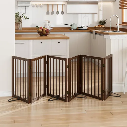 Vista 12 de Puerta plegable negra para mascotas de 18-55 pulgadas para escaleras y puertas, valla de puerta para cachorros