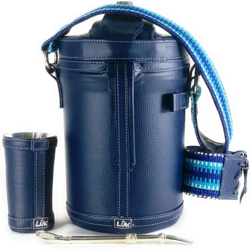 Vista 4 de Kit Yerba Mate Tereré Luk Termos, Artesanía Paraguaya Azul Marino Faja Set Tereré Termo + Bombilla + Vaso guampa