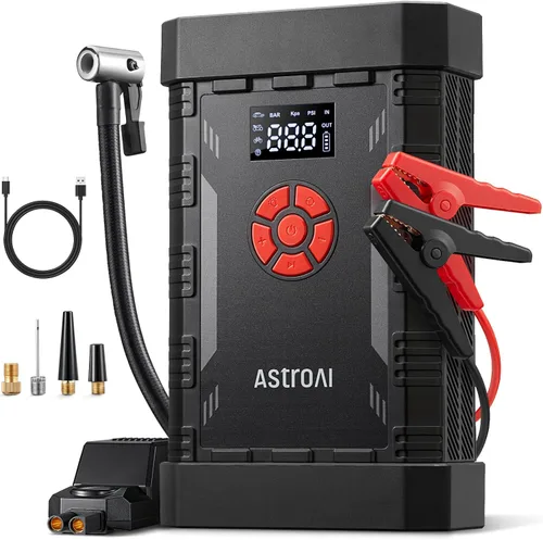 Vista 10 de AstroAI - Arrancador portátil S8 con compresor de aire, pico de 1500 A (gasolina hasta 6.0 L y diésel 3.0 L), inflador de 150 PSI con apagado