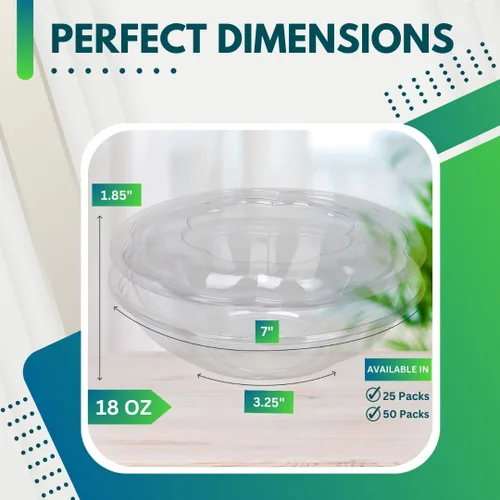 Vista 2 de Green Direct Recipientes de ensalada de 18 onzas con tapas, paquete de 25, cuencos de plástico transparente para almuerzo, servir y mezclar