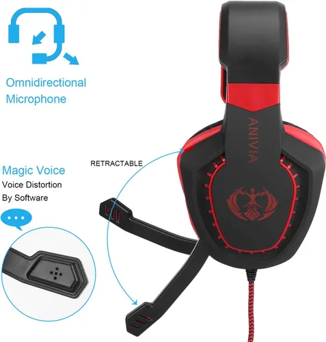 Vista 5 de Anivia AH28 - Auriculares estéreo con cable para computadora con micrófono, graves con control de volumen, aislamiento de ruido para múltiples
