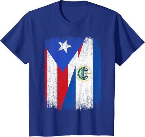 Vista 40 de Camiseta Half Puerto Rico El Salvador Flag Orgullo Salvadoreño Roots