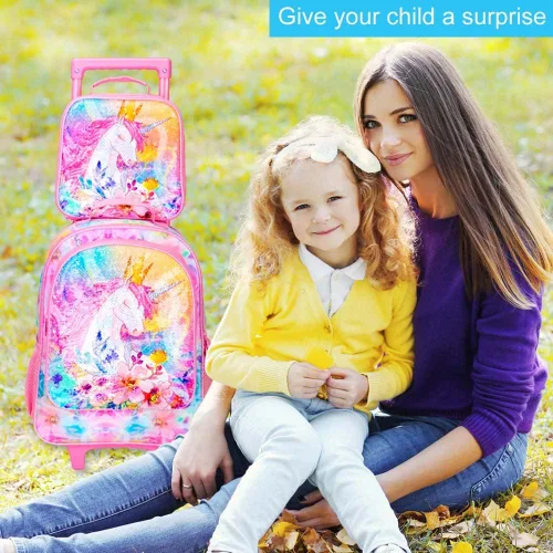 Vista 7 de Mochila con ruedas para niños y niñas, mochila escolar con ruedas para niños pequeños