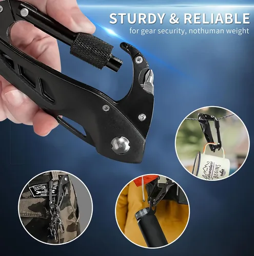 Vista 5 de Mosquetón multiherramienta con cuchillo de bolsillo, abrebotellas, rompevanas, destornilladores, equipo de supervivencia táctico EDC para acampar