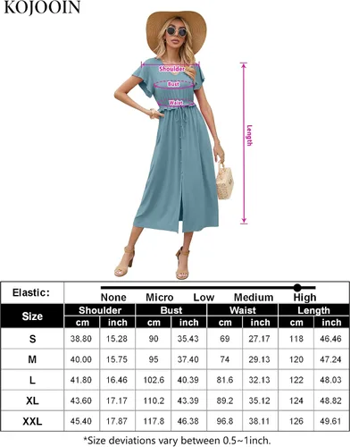 Vista 7 de KOJOOIN Vestido largo con cuello en V y estampado floral bohemio con volantes, manga corta, escalonado, casual, elástico, cintura alta, dobladillo