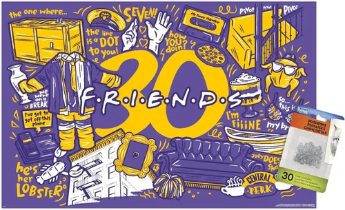 Vista 7 de Trends International Friends 30th - Purple Wall Poster, 22.37" x 34.00", Premium Poster & Push Pin Bundle