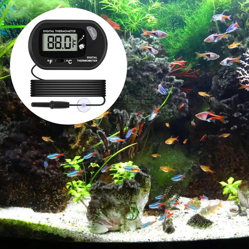 Vista 8 de Termómetro para acuario, termómetro de pecera, termómetro de agua con cable de 3.3 pies Fahrenheit/Celsius(℉/℃) para vehículos, terrario