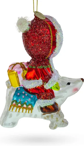 Vista 7 de Encantadora chica montando un oso polar adorno de Navidad de vidrio soplado a mano