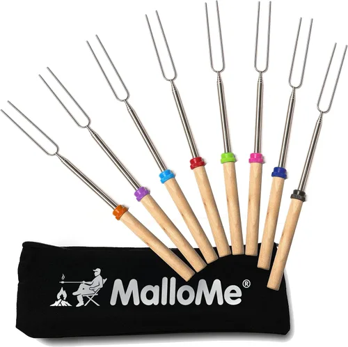 Vista 11 de MalloMe Smores Sticks para hoguera larga – Kit de palos para asar malvaviscos – Pinchos Smore Pinchos Hot Dog Tenedor Camphoguera Equipo de Cocina
