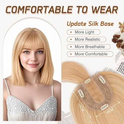 Vista 147 de Rich Choices Pelucas con topper de cabello para mujeres, cabello humano real 100% Remy, sin flequillo, para mujeres con adelgazamiento en la parte