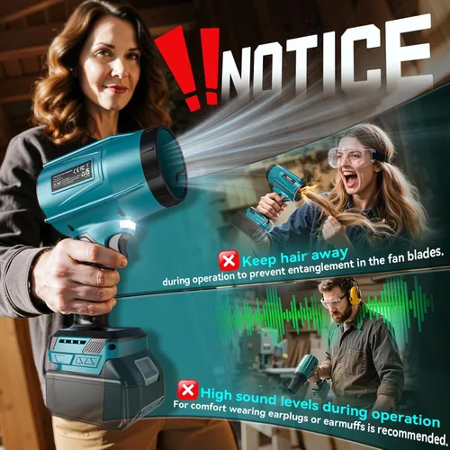 Vista 9 de Soplador de hojas de 800,000 RPM compatible con Makita18V: soplador de polvo inalámbrico Ecarke Turbo Jet Soplador eléctrico de mano alimentado