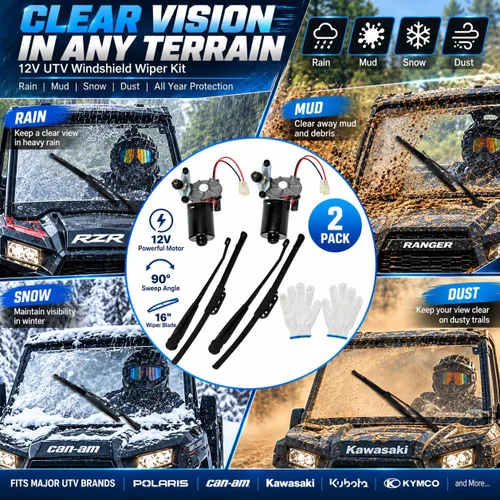 Vista 2 de Kit de limpiaparabrisas UTV de 12 V con hoja de 16 pulgadas, conjunto de motor de barrido de 90°