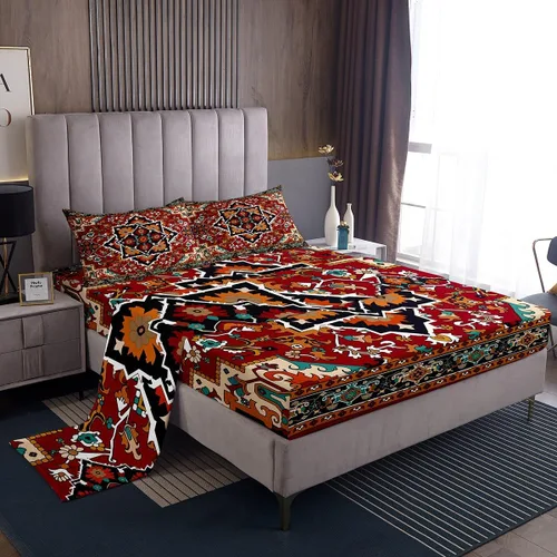 Vista 20 de Erosebridal Juego de sábanas persas tamaño individual, juego de sábanas exóticas bohemias, retro, azul, amarillo, degradado, rojo, floral, bohemio