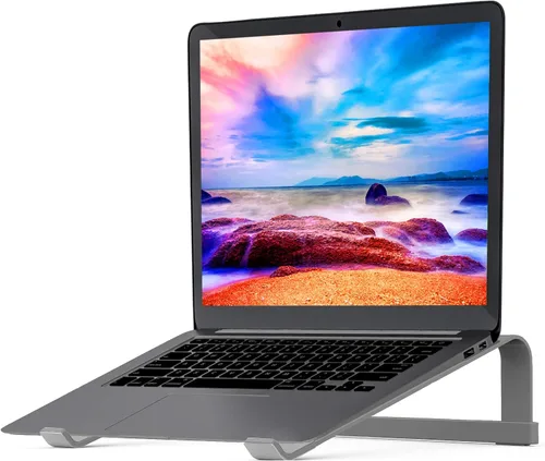 Vista 7 de LENRUE Soporte de computadora portátil para escritorio, soporte estable para MacBook Pro, elevador ergonómico de aluminio para computadora de 12