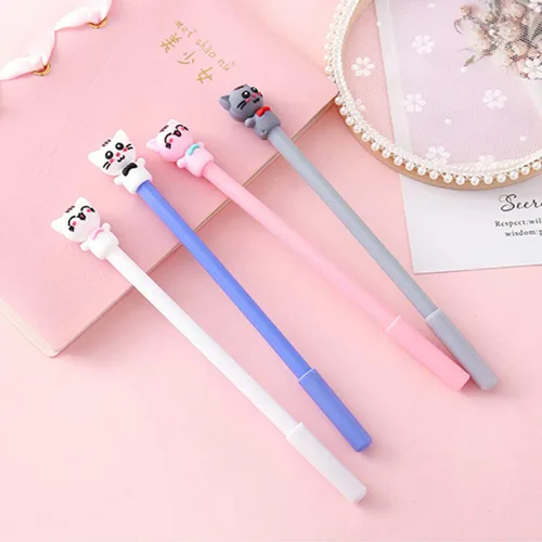 Vista 8 de Bolígrafo de tinta de gel con diseño de gato anudado de mariposa con diseño de animales, lindos bolígrafos de escritura negros kawaii, bolígrafo
