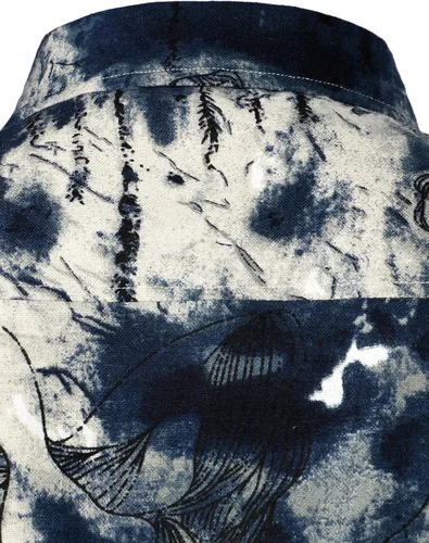 Vista 5 de LucMatton Camisa de algodón y lino elegante y floral de manga larga con botones para hombre