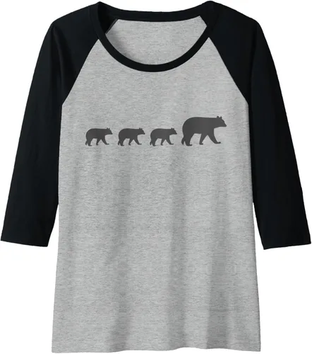 Vista 10 de Mama Bear Camiseta de béisbol raglán de tres cachorros para el día de la madre, Negro, S