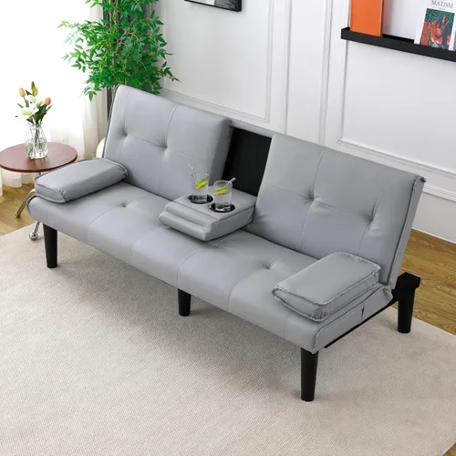 Vista 13 de The 67-Inch Black PVC Multi-Functional Sofa Bed with a Foldable and Cup Holder Design Makes It Extremely Convenient to Turn The Living Room Into a