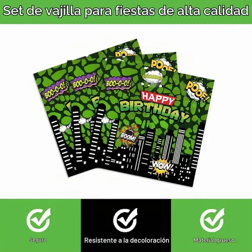 Vista 4 de Vajilla de cumpleaños de superhéroe ninja para niños, 24 invitados