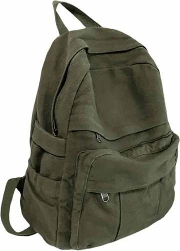 Vista 9 de Mochila de lona para mujer, mochila estética retro, mochila básica para estudiantes de secundaria/universidad, bolsa de viaje para laptop, Negro