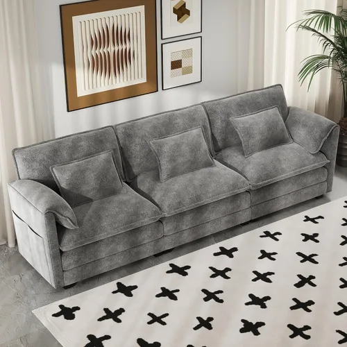 Vista 18 de Real Relax 145'' Sofá seccional modular, sofá convertible de 4 plazas con chenilla, 8 almohadas y 2 reposabrazos para sala de estar, oficina