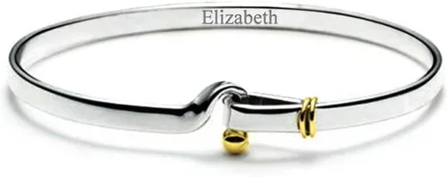 Vista 3 de Pulsera chapada en oro de dos tonos con gancho y ojo para mujer, para novia, plata de ley 925, personaliza, Metal