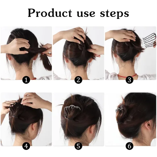Vista 5 de Peines para el cabello en forma de U para mujer, estilo vintage estilo vintage (Negro)