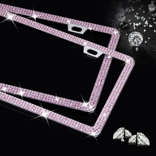 Vista 9 de Marcos de matrícula para mujer, 1 unidad, diamantes de imitación 1 paquete rosa (no caja de regalo)