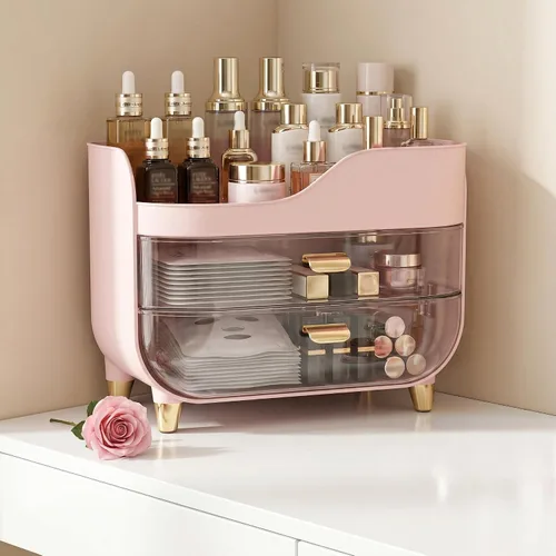 Vista 8 de Organizador de maquillaje para tocador con cajones grandes y suaves, organizador de cuidado de la piel extra grande para encimera de baño y tocador