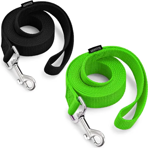 Vista 32 de AMAGOOD 6 pies de correas para cachorros/perros, correa de estilo tradicional resistente con gancho de cuello fácil de usar, correa para perros Negro