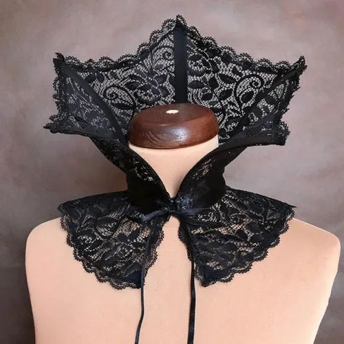 Vista 8 de L'VOW Gargantilla de cuello de pie barroco para mujer, con encaje deshuesado, estilo renacentista, estilo victoriano, accesorios de vampiro