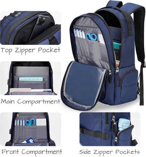Vista 3 de Mochila para monopatín, baloncesto, béisbol, fútbol, rugby, balón de fútbol, multifunción, resistente al agua, con puerto USB, red de baloncesto, se
