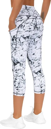 Vista 3 de THE GYM PEOPLE - Pantalones deportivos de yoga gruesos de tiro alto para mujer, con bolsillos y control de abdomen, leggings para entrenar y correr