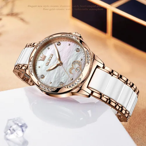 Vista 5 de OLEVS Reloj automático para mujer esfera grande de alta calidad con diamantes de cuerda automática acentuados para mujer reloj de vestir impermeable