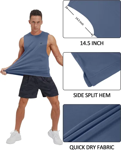 Vista 3 de EZRUN - Camisetas sin mangas para hombre, de secado rápido, para natación, playa, camisetas sin mangas, para gimnasio, culturismo, tallas grandes