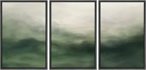 Vista 405 de SIGNWIN Lienzo enmarcado para pared, juego de arte neutro de bosque brumoso, ilustraciones en tono tierra, arte moderno, decorativo, bohemio
