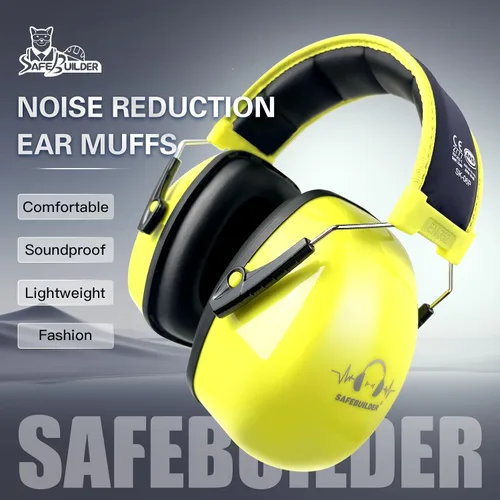 Vista 2 de SAFEBUILDER - Orejeras de protección auditiva con reducción de ruido NRR 28dB ajustables para trabajar y segar SK-06P Amarillo