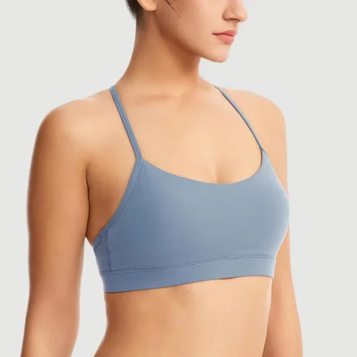 Vista 2 de Sujetadores deportivos acolchados para mujer, brasier deportivo sexy de línea larga entrecruzada, brasier deportivo de soporte medio con tirantes