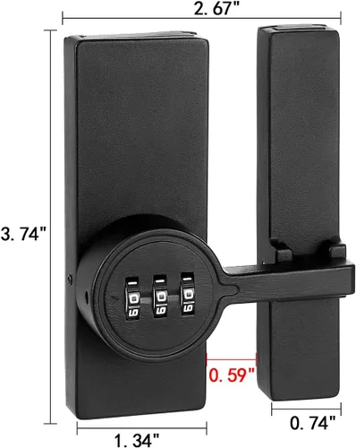 Vista 2 de INIRET Cerradura negra para puerta de granero de 180 grados, contraseña de 3 dígitos, cerradura mecánica de contraseña, pestillo abatible