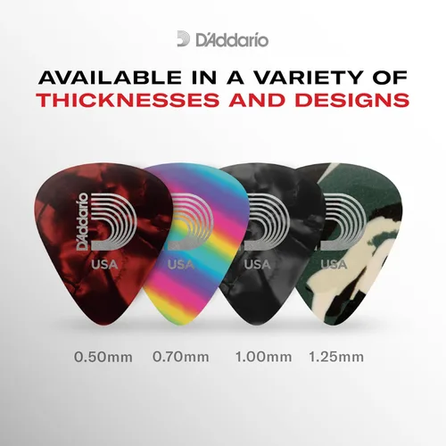 Vista 4 de D'Addario Accessories - Púas de celuloide negro para guitarra, paquete de 10, tamaño mediano