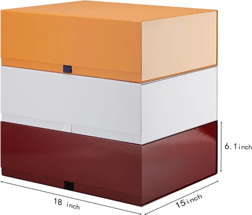 Vista 2 de Rsgift Paquete de 3 cajas de regalo de 18 x 15 x 6.1 pulgadas, cajas de regalo de colores surtidos con tapas, cajas plegables para propuestas