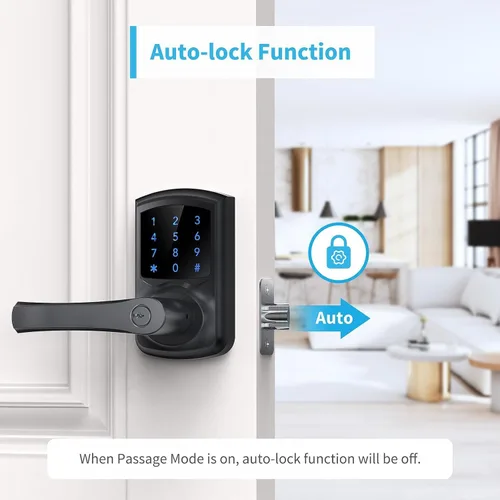 Vista 4 de Signstek Cerradura de puerta de entrada sin llave con asa, perilla de puerta de teclado digital, cerradura electrónica inteligente con código