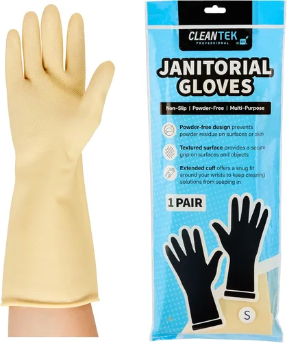 Vista 21 de Restaurantware Guantes de limpieza verdes, 10 pares de guantes de nitrilo de 15 mil de grosor, pequeños y resistentes con puño largo, forro