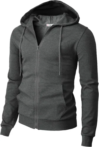 Vista 26 de H2H Sudadera con capucha y cremallera para hombre, ligera, de manga larga, básica, ajustada, de algodón, con bolsillo Cmohol048-gris