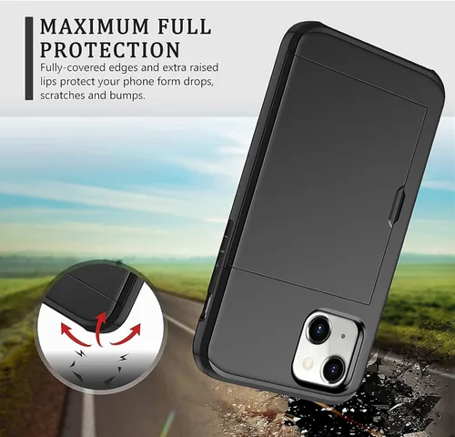 Vista 6 de SAMONPOW Funda compatible con iPhone 13 con tarjetero híbrido de doble capa, protección resistente, a prueba de golpes, 13, para mujeres y hombres