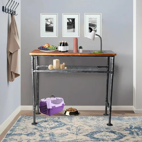 Vista 7 de Mesa rectangular de madera de pino maciza de 41.3 pulgadas de altura, barra de bar rectangular de altura para cocina, comedor con estante adicional