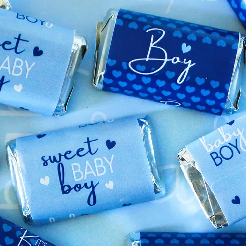 Vista 3 de Blue It's a Boy Baby Shower Mini envoltorios de barra de caramelo, 42