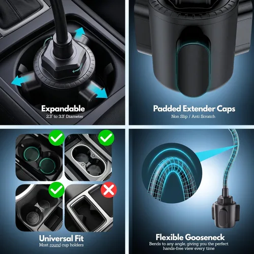 Vista 5 de Qi2 25W Cooling Wireless Car Charger 15 Inch Cup Holder Phone Mount