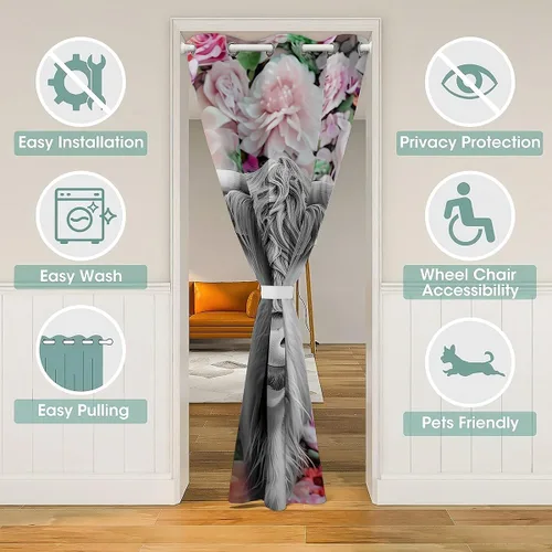 Vista 3 de Erosebridal Highland - Cortina opaca para puerta de vaca, con diseño de rosas para niños, niñas, niños, con animales salvajes del oeste