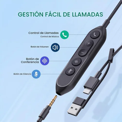 Vista 4 de Yealink UH42 SE - Auriculares con cable con micrófono, USB-A/C y auriculares estéreo para computadora de 0.138 in con micrófono de cancelación